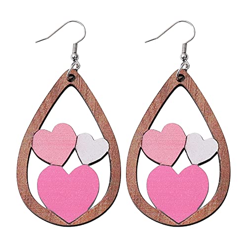 Tonsee Accessoire Creativity Ohrringe Valentinstag-Liebes-Tropfen-Ohrringe, doppelseitige Holzohrringe, um dekorative zu tragen ene Diamantohrringe Für Männer (Pink-1, One Size) von Tonsee Accessoire