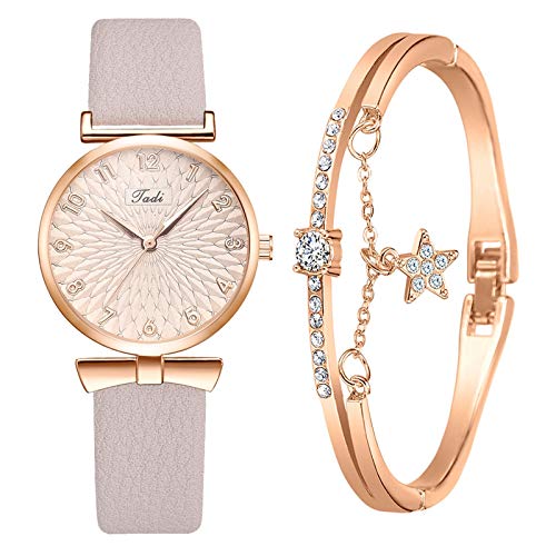 Tonsee Accessoire Damen Analog Quarz Armbanduhr mit Edelstahlarmband European Dial Set Style Jadi American Watch Armband Damenmode und Gold Watch Set Armbanduhren Glitzer (Grey, One Size) von Tonsee Accessoire