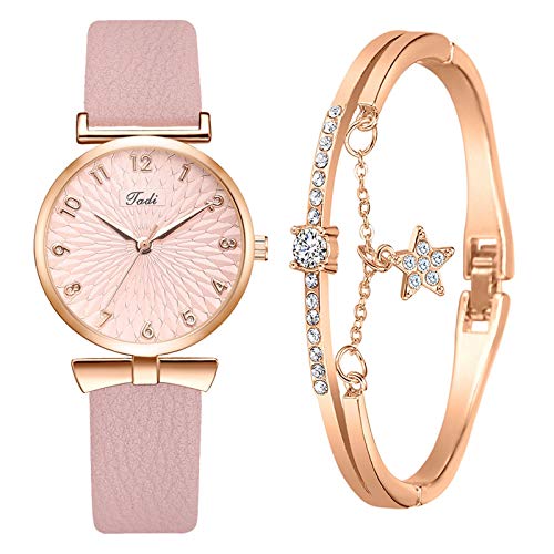 Tonsee Accessoire Damen Analog Quarz Armbanduhr mit Edelstahlarmband European Dial Set Style Jadi American Watch Armband Damenmode und Gold Watch Set Armbanduhren Glitzer (Pink, One Size) von Tonsee Accessoire