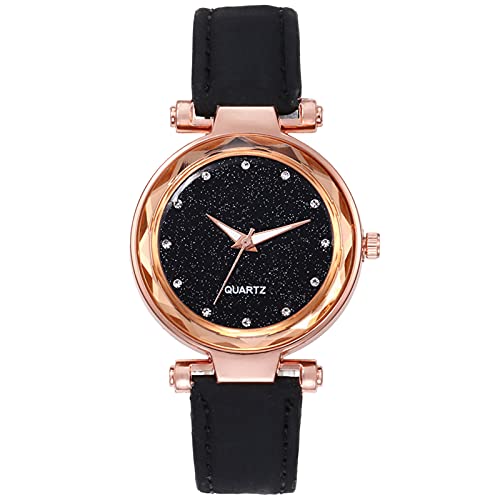 Tonsee Accessoire Damen Analog Quarz Armbanduhr mit Edelstahlarmband Gürteluhr Sternenhimmel Gesicht mattierte Uhr rosa Damen Silber Damenuhr ene Damenuhr Wasserfest (3-Black, One Size) von Tonsee Accessoire