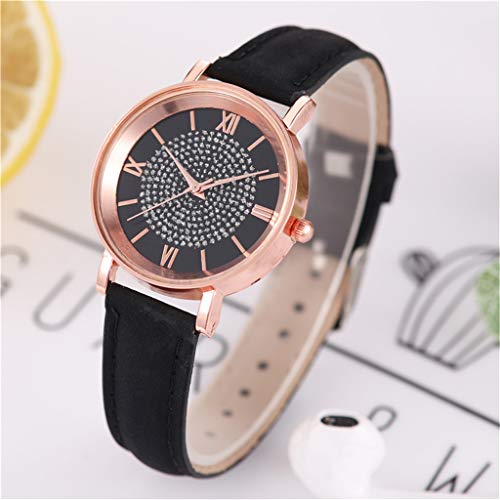 Tonsee Accessoire Damen Analog Quarz Armbanduhr mit Edelstahlarmband Uhr Luxusquarzuhr Stahlband Edelsteine Uhren lässige Dial Damenuhr Damen Digitaluhr Noten (Black-4, One Size) von Tonsee Accessoire