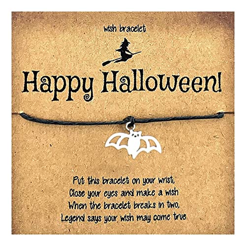 Tonsee Accessoire Damen Armband aus Edelstahl Fashion Classic Armband Halloween Karte Armband Fledermaus Kürbis Wachsfaden gewebtes Halloween Armband Armbanduhr Männer Automatik (E-a, One Size) von Tonsee Accessoire