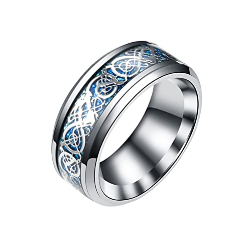 Tonsee Accessoire Damen-Damenring Edelstahl -Stahl-Drache mit silbernem Drachen-Edelstahlring Stahlring Goldene Ringe Ringe Compatible with Machen Set Steine (Blue, 7) von Tonsee Accessoire