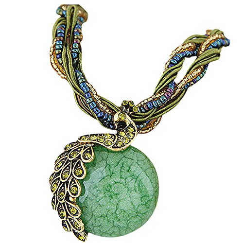 Tonsee Accessoire Damen Halskette aus Edelstahl Aussage Geschenk Strass Pfau Zubehör Damen Halskette Bohemian Anhänger Halsketten Anhänger Totenkopf Anhänger (Green, One Size) von Tonsee Accessoire