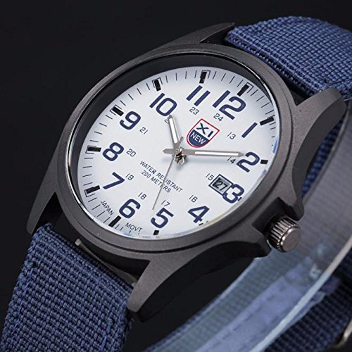 Tonsee Accessoire Damen Herren Uhren mit Canvas Armband Uhr Military Outdoor Armee Sport Stahl Analog Edelstahl Quarz Herren Datum Handgelenk Herrenuhr Für Kinder Mit Alarm (Blue-c, One Size) von Tonsee Accessoire