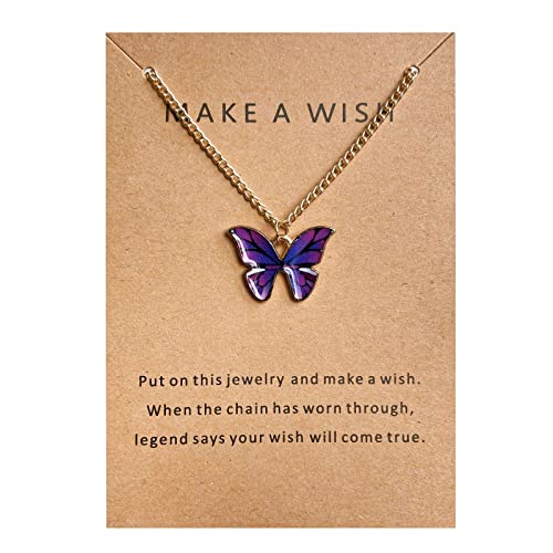 Tonsee Accessoire Damen-Kette Edelstahl Bunte Schmetterling Anhänger Kette einschichtige Kette Schmetterling Halsketten Schwebende Halskette (C, One Size) von Tonsee Accessoire