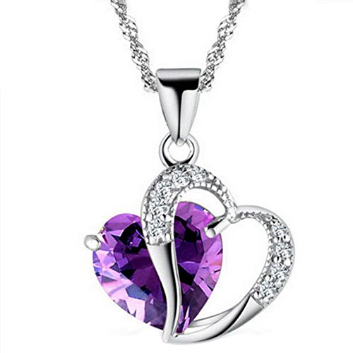 Tonsee Accessoire Damen-Kette Edelstahl Kette Herz-Strass-Kette Halsketten Ritzel Frauen Silber-Halsketten Anhänger Für Halskette Herren (Purple, One Size) von Tonsee Accessoire