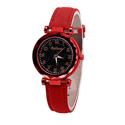 Tonsee Accessoire Damen Mode Armbanduhr Digitaluhr Uhr Gürtel Leuchtende Sternenhimmel Damenuhr Quarz Damenuhr Armbanduhr Damen Neutral (Red, One Size) von Tonsee Accessoire