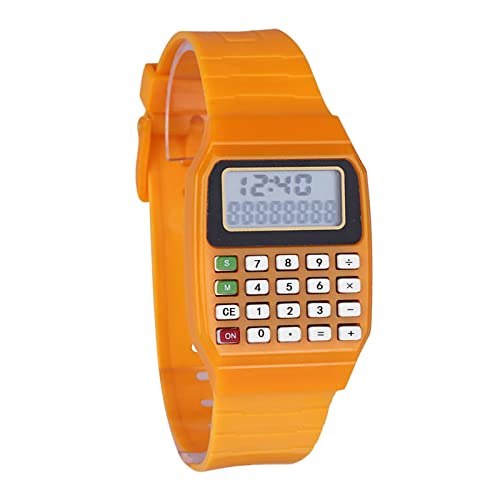 Tonsee Accessoire Damen Mode Armbanduhr Silikon-Multifunktionsuhr mit elektronischem Taschenrechner für Datum und Uhrzeit Armbanduhr Mädchen Wasserdicht Klein (Orange, One Size) von Tonsee Accessoire