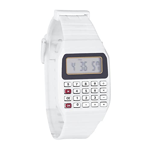 Tonsee Accessoire Damen Mode Armbanduhr Silikon-Multifunktionsuhr mit elektronischem Taschenrechner für Datum und Uhrzeit Armbanduhr Mädchen Wasserdicht Klein (White, One Size) von Tonsee Accessoire