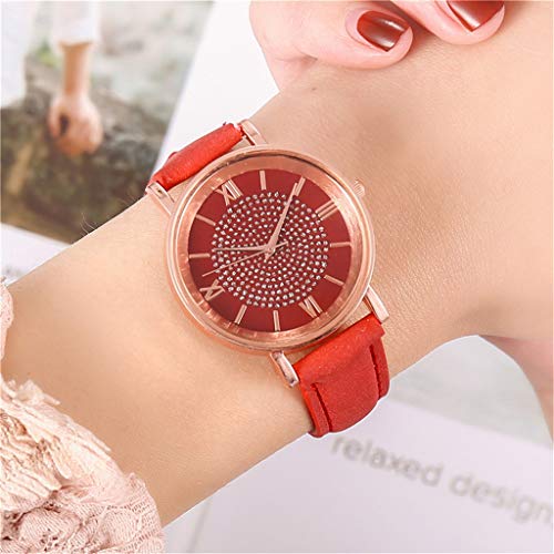 Tonsee Accessoire Damen Mode Armbanduhr Uhr Quarz Dial Uhr Luxusarmbanduhr aus Stahl lässige Damenuhr Damen Quarz (4-Red, One Size) von Tonsee Accessoire