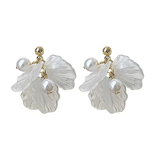 Tonsee Accessoire Damen-Ohrhänger Edelstahl Baumeln Sie Ohrringe Kunstharz-Blütenblätter-Tropfen-Langer Ohrring für Frauen Jack Ohrringe (White, One Size) von Tonsee Accessoire