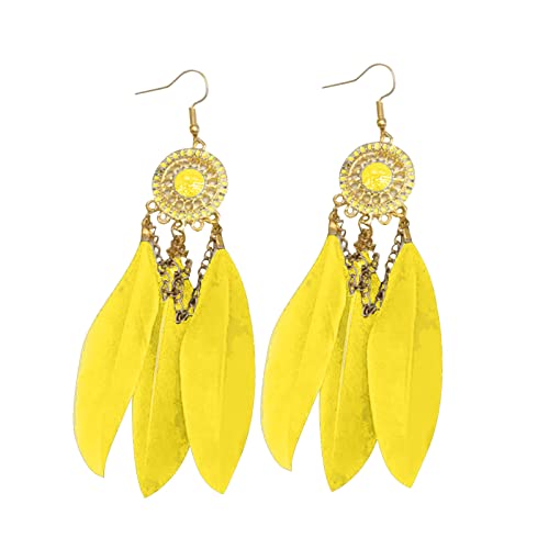 Tonsee Accessoire Damen-Ohrhänger Edelstahl Legierung Dreamcatcher Ohrringe Quasten Feder Ohrringe Vintage ethnische Ohrringe kreatives Zubehör Ohrringe Clips Blau (Yellow, One Size) von Tonsee Accessoire