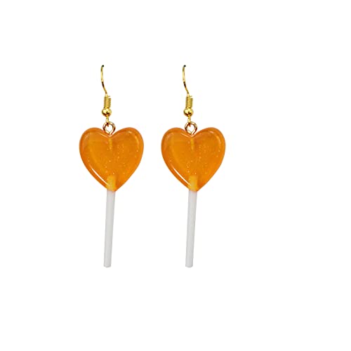 Tonsee Accessoire Damen-Ohrhänger Edelstahl Trendy Statement Creative Cute Heart Lollipop Ohrring Candy Dangle Ohrringe mit Goldhaken Ohrringe Geschenkbox (Orange, One Size) von Tonsee Accessoire