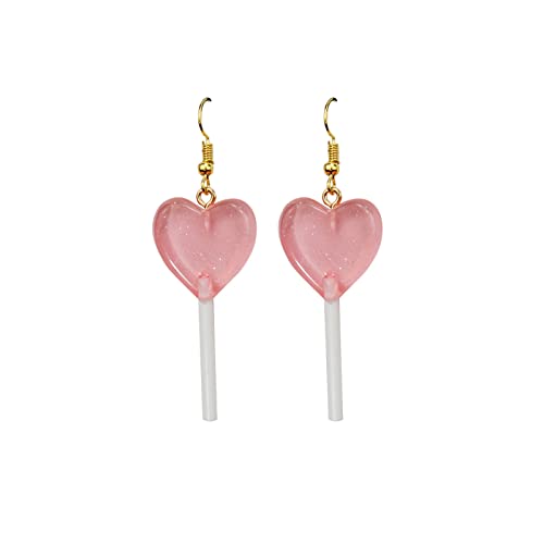 Tonsee Accessoire Damen-Ohrhänger Edelstahl Trendy Statement Creative Cute Heart Lollipop Ohrring Candy Dangle Ohrringe mit Goldhaken Ohrringe Geschenkbox (Pink, One Size) von Tonsee Accessoire