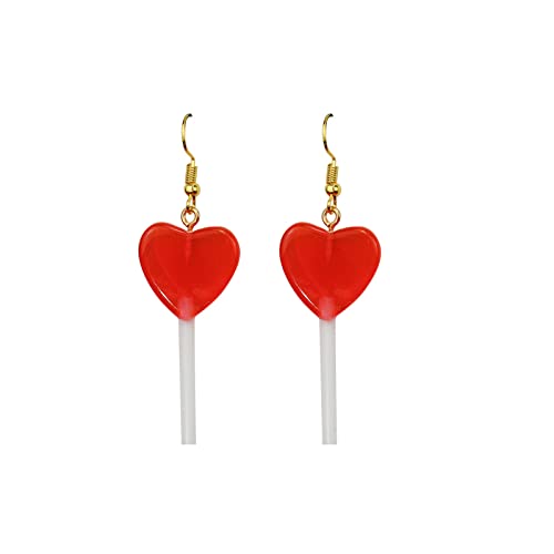 Tonsee Accessoire Damen-Ohrhänger Edelstahl Trendy Statement Creative Cute Heart Lollipop Ohrring Candy Dangle Ohrringe mit Goldhaken Ohrringe Geschenkbox (Red, One Size) von Tonsee Accessoire