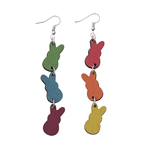 Tonsee Accessoire Damen-Ohrstecker Edelstahl Ostern Bunte Kaninchen Spleißen Ohrringe Doppelseitige Holzohrringe Weibliche Persönlichkeit Ohr Zubehör Kletterohrringe Für Damen (D-Red, One Size) von Tonsee Accessoire