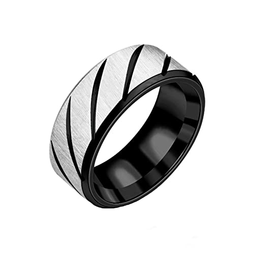 Tonsee Accessoire Damen Ring Vintage Horizontaler Twill-Ring, einfache, Erwachsener, Innensandrand, doppelte Reihenringe Eckige Ringe (Black, 11) von Tonsee Accessoire