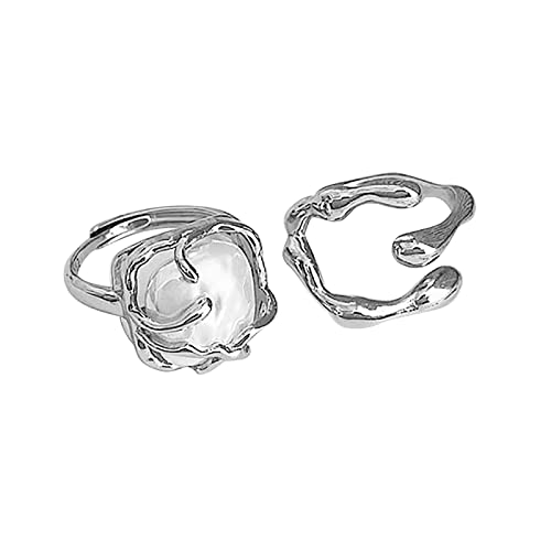 Tonsee Accessoire Damen Ring Vintage Mode asymmetrischer geometrischer Perlenring Personalisierter Design-Trendring Ringe Männer Edelstahl (v-Silver, One Size) von Tonsee Accessoire