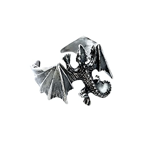 Tonsee Accessoire Damen Ring Vintage Zubehör Anpassung Leuchtender offener Fliegender Pterodaktylus-Drachenring leuchtender Retro-Ring Ringe Echt Silber Set Vintage (Silver B, One Size) von Tonsee Accessoire