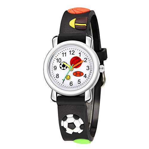 Tonsee Accessoire Damen Schmal Muster Sport Mode Trend Uhr Kinder Geschenk 3D Quarz Fußball Relief Kinderuhr Herren Armbanduhr Silber 925 (Black, One Size) von Tonsee Accessoire