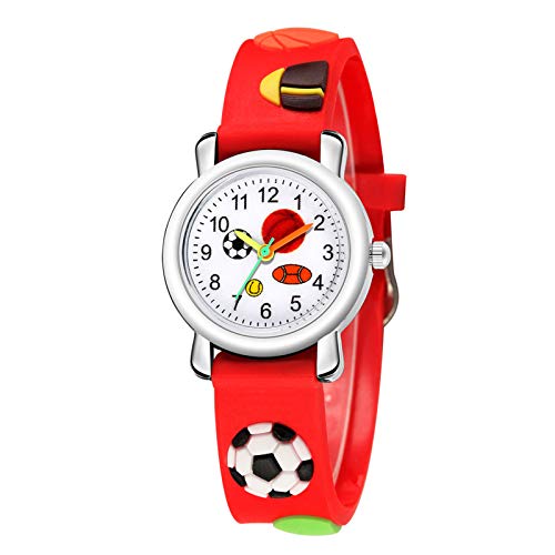 Tonsee Accessoire Damen Schmal Muster Sport Mode Trend Uhr Kinder Geschenk 3D Quarz Fußball Relief Kinderuhr Herren Armbanduhr Silber 925 (Red, One Size) von Tonsee Accessoire