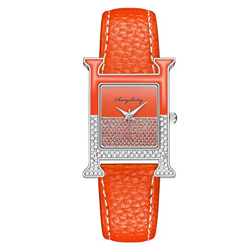 Tonsee Accessoire Damen Uhren Damen-Uhrengehäuse für Damen mit PU-Armband-Quarz-Armbanduhr wasserdichte Damenuhr Ziffernblatt Mit Zahlen (Orange #1, One Size) von Tonsee Accessoire