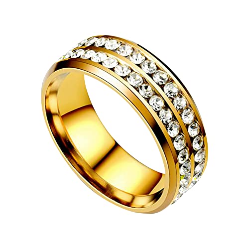 Tonsee Accessoire Damenring Edelstahl Glasstein Stahl Doppel Ring Korean Style Fashion Edelstahl Paar Ring Ringelstrümpfe Damen (Gold, 6) von Tonsee Accessoire
