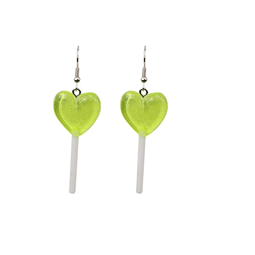 Tonsee Accessoire Edelstahl Ohrringe Damen Trendy Statement Creative Cute Heart Lollipop Ohrring Candy Dangle Ohrringe mit silbernem Haken Ohrringe Aufdrücken (Green, One Size) von Tonsee Accessoire