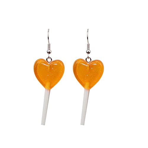 Tonsee Accessoire Edelstahl Ohrringe Damen Trendy Statement Creative Cute Heart Lollipop Ohrring Candy Dangle Ohrringe mit silbernem Haken Ohrringe Aufdrücken (Orange, One Size) von Tonsee Accessoire