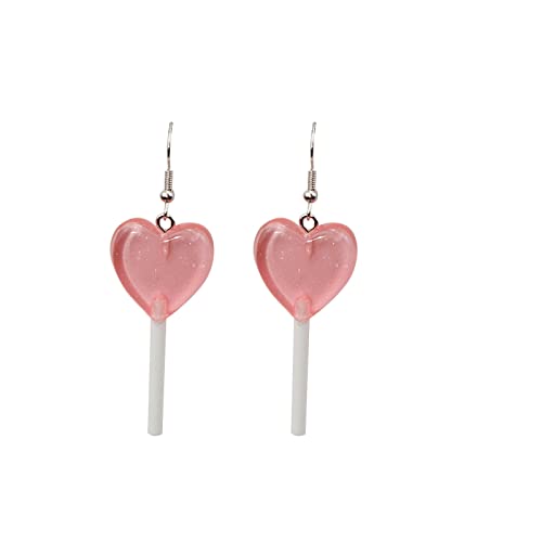 Tonsee Accessoire Edelstahl Ohrringe Damen Trendy Statement Creative Cute Heart Lollipop Ohrring Candy Dangle Ohrringe mit silbernem Haken Ohrringe Aufdrücken (Pink, One Size) von Tonsee Accessoire