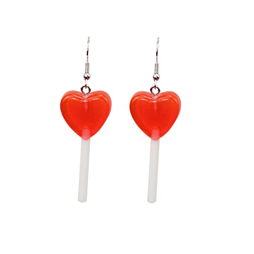 Tonsee Accessoire Edelstahl Ohrringe Damen Trendy Statement Creative Cute Heart Lollipop Ohrring Candy Dangle Ohrringe mit silbernem Haken Ohrringe Aufdrücken (Red, One Size) von Tonsee Accessoire