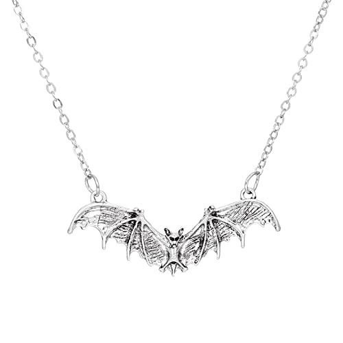 Tonsee Accessoire Halskette Compatible with Machen Halloween Dark Gothic Style Fledermaus Anhänger Schlüsselbein Kette Männer und Frauen Street Halskette Trend Schmuck Ketten Silber (B, One Size) von Tonsee Accessoire