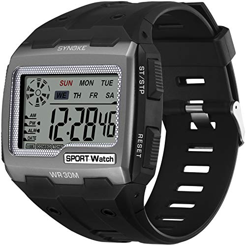 Tonsee Accessoire Herren Armband Uhren Quadratische Bildschirm elektronische Sportuhr für Männer wasserdicht multifunktionale leuchtende Sportuhr Jungen (Gun Black, One Size) von Tonsee Accessoire