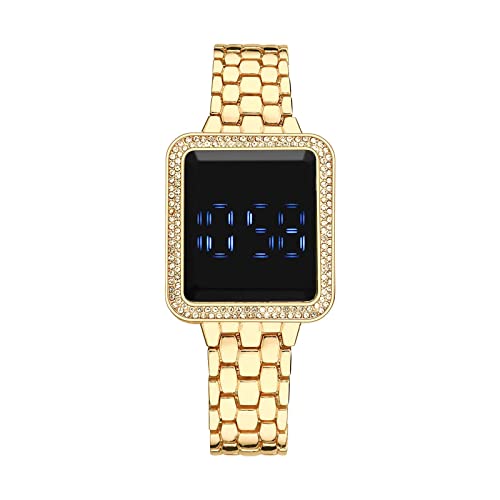 Tonsee Accessoire Herren Digital Wasserdicht Klein Das Trend-LED-Display berührt elektronische Damenuhren mit großem Bildschirm Luxus-Diamantuhren Damen Uhren (Gold, One Size) von Tonsee Accessoire