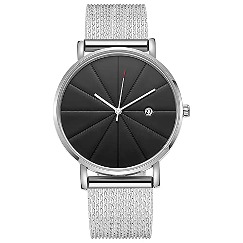 Tonsee Accessoire Herren Uhr Lederuhr für Männer minimalistisch schlanke Uhrenuhr Geschenke Quarz mit Kette Herrenuhr Armbanduhr Breit Herren Edelstahlarmband (E #3, One Size) von Tonsee Accessoire