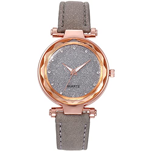 Tonsee Accessoire Herren Uhr Männer Analog Quarz Diamond Pink Silver Damen Sternenhimmel Watch Belt Watch Face mattierte Damenuhr Digitaluhr Damen Rot (C-Grey, One Size) von Tonsee Accessoire