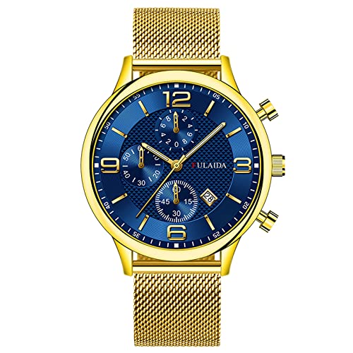 Tonsee Accessoire Herren Uhr Männer Analog Quarz Edelstahl-Kasten-Stahlband-Quarz-analoge Armbanduhr der Art- und Weisesport-Männer Kinder Armbanduhr Blau (2-E, One Size) von Tonsee Accessoire