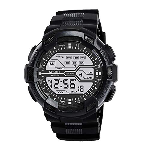 Tonsee Accessoire Herren Uhr Männer Edelstahl Herrenuhr Datum Gummi wasserdichte LCD Boy Sport Mode Digital Stoppuhr Handgelenk Herrenuhr Herren Edelstahl (Black, One Size) von Tonsee Accessoire