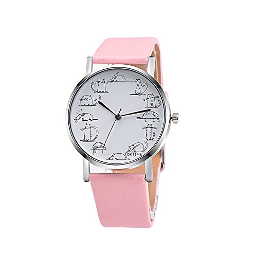 Tonsee Accessoire Herren Uhr Männer Edelstahl Leather Comic Quarz Anatives Band Handgelenk Katzenlegierungen Design Uhr Herrenuhr Damenband Ansehen Uhren Schmuck (Pink, One Size) von Tonsee Accessoire