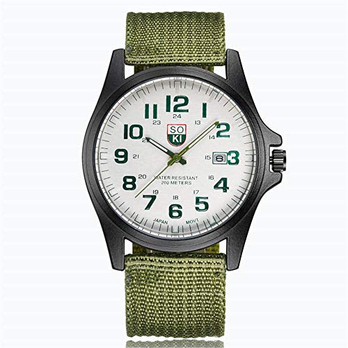 Tonsee Accessoire Herren Uhr Männer Edelstahl Paar Mode Nylonband Angleichendes Quarz rundes Handgelenk Uhr Fitness Armbanduhr Fitness (Green, One Size) von Tonsee Accessoire