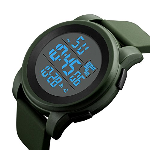 Tonsee Accessoire Herren Uhr Männer Edelstahl Quarz LED-Uhr Digital Military wasserdichte Sport-Mode-Herrenuhr für Männer Armbanduhren Modern (a-Green, One Size) von Tonsee Accessoire