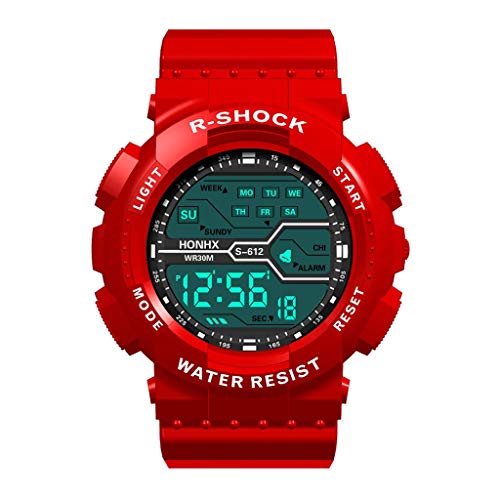 Tonsee Accessoire Herren Uhr Männer Edelstahl Sportmoden Herren Handgelenk LCD-Stoppuhr wasserdichte Datumsuhr Kautschuk Digital Boys Kinder Armbanduhr Jungen Klein (Red, One Size) von Tonsee Accessoire