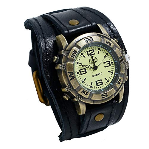 Tonsee Accessoire Herren Uhr Retro Pin Modemarmband einfache Schnalle Punk Männer Uhr aus Leder eine Herrenuhr Damen Armbanduhr Gummiarmband (Black, One Size) von Tonsee Accessoire