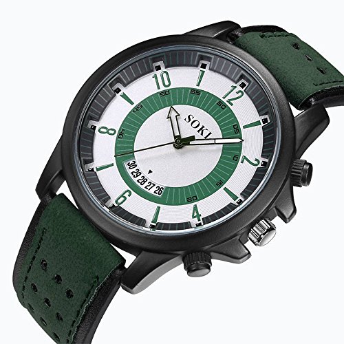 Tonsee Accessoire Herrenuhr Casual Multifunktion Luxus-Mode-Silikagel-Leder-Herren-Glasquarz-analoges Datum Uhren Armbanduhr Mädchen Datum (Green, One Size) von Tonsee Accessoire