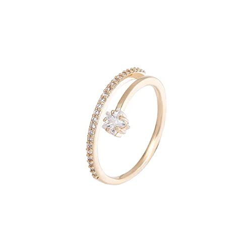 Tonsee Accessoire Herz Ringe Frauen Real Gold Galvanik Micro Set Zirkon Ring Weibliche Öffnung Einstellbare Einfache Mode Zeigefinger Ring Schmuck Schlüssel Ringe Set (C-Gold, One Size) von Tonsee Accessoire