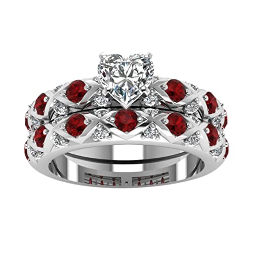 Tonsee Accessoire Herz Ringe Frauen Volles Herz mit eingelegten Diamanten Diamanten Europäisches Ringpaar und Muster Zirkon Mikro-eingelegte amerikanische Pfirsichringe Ringe Zeigefinger (RED, 10) von Tonsee Accessoire