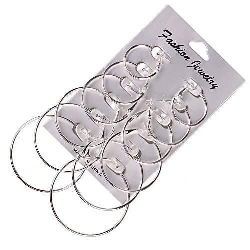 Tonsee Accessoire Jewelry Ohrhänger für Damen aus Edelstahl 6aurant / Set Classic Silver Ohrringe -Clip-Kreis Big Gold Frauen Hook-Ohrringe Ohrringe Set Chirurgenstahl (Silver, One Size) von Tonsee Accessoire