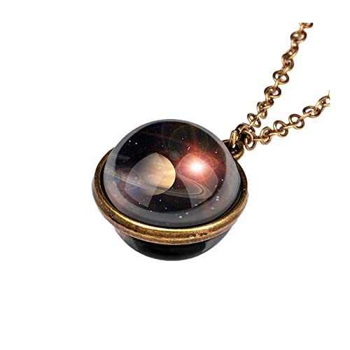 Tonsee Accessoire Kette Damen Doppelseitiger Anhänger im System Dark Galaxy The Planet Halskette Glashalsketten & Anhänger Halloween Halskette (E, One Size) von Tonsee Accessoire