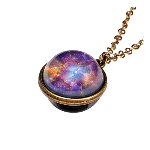 Tonsee Accessoire Kette Damen Doppelseitiger Anhänger im System Dark Galaxy The Planet Halskette Glashalsketten & Anhänger Halloween Halskette (H, One Size) von Tonsee Accessoire